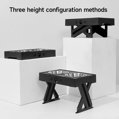 Adjustable Raised Dog Feeder Stainless Steel 2 Bowls