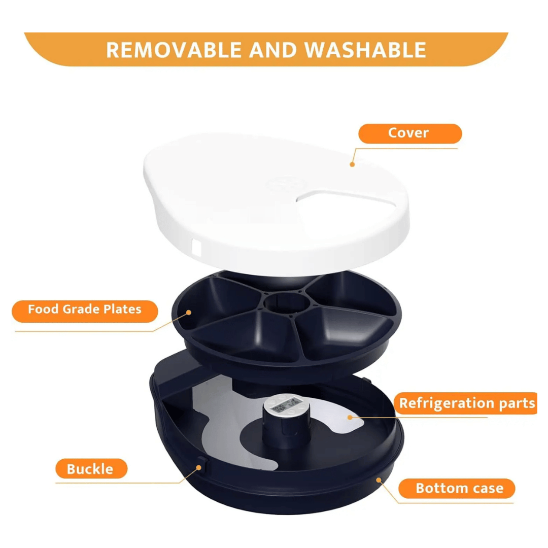 Automated Pet Food Dispenser With Cooler And Timer