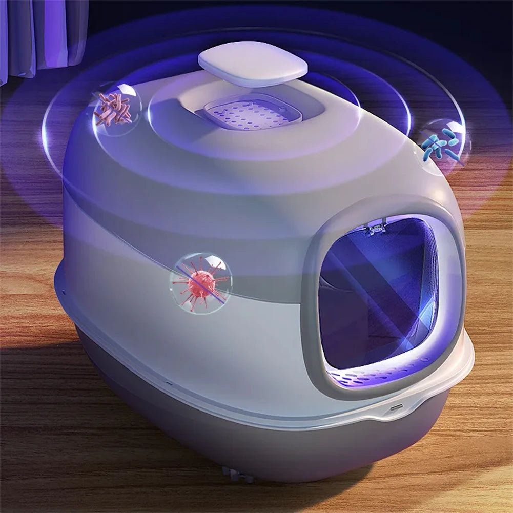 Large Cat Litter Box Covered UV Sanitizer Anti Slip Base