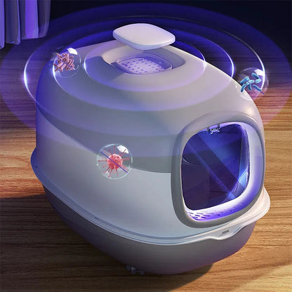 Large Cat Litter Box Covered UV Sanitizer Anti Slip Base