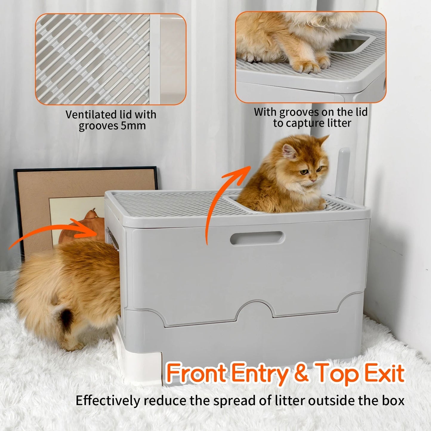 Dual Entry Hidden Cat Litter Box Easy Clean Tray
