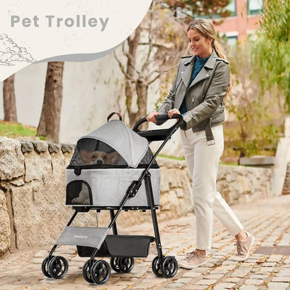 Collapsible Pet Stroller Large Storage Basket