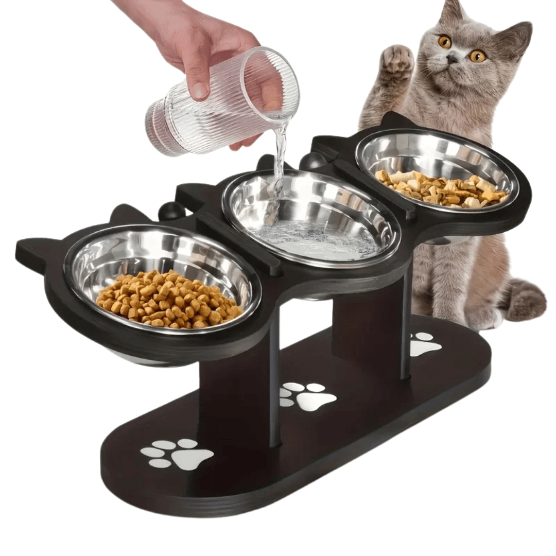 Stainless Steel 3 Bowl Elevated Cat Feeder - Pupporia