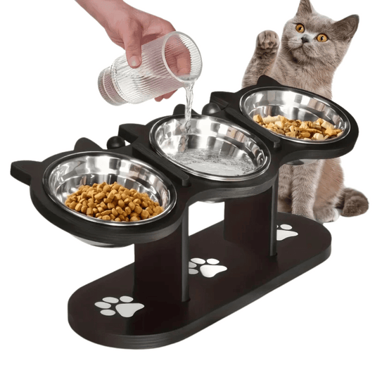 Stainless Steel 3 Bowl Elevated Cat Feeder - Pupporia