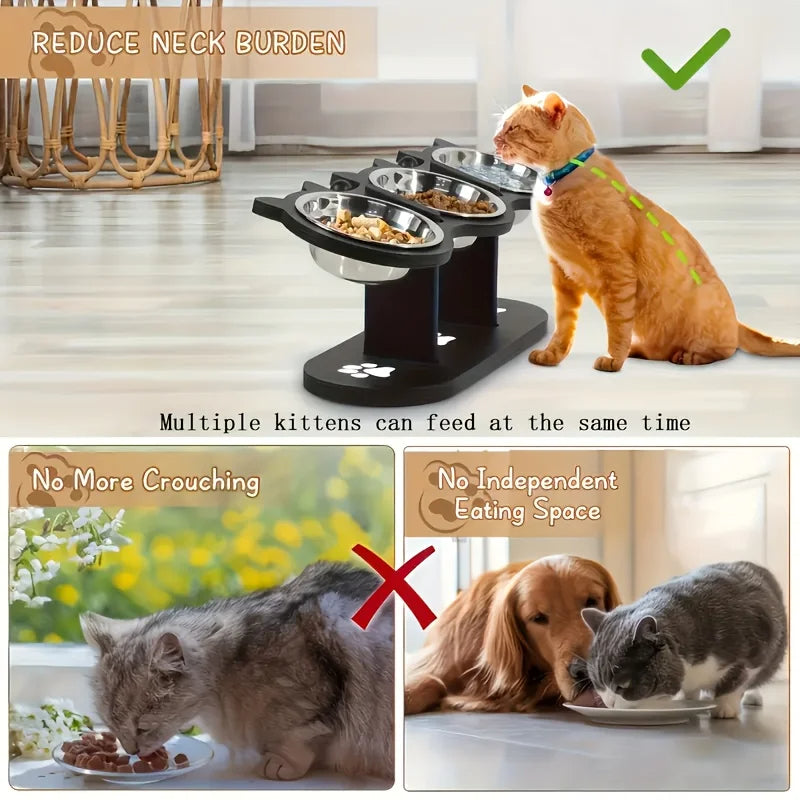 Stainless Steel 3 Bowl Elevated Cat Feeder