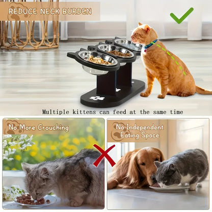 Stainless Steel 3 Bowl Elevated Cat Feeder