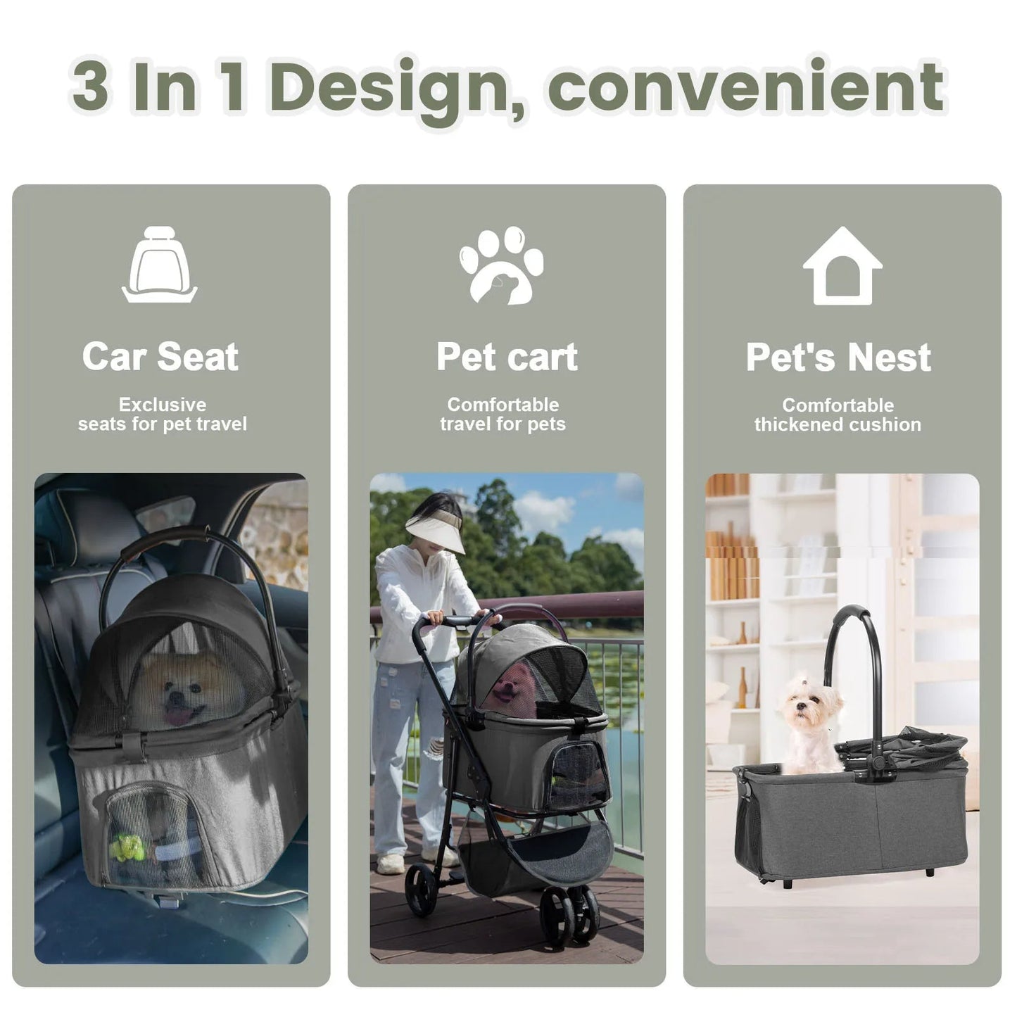 Pet Stroller Removable Carrier Bag Foldable