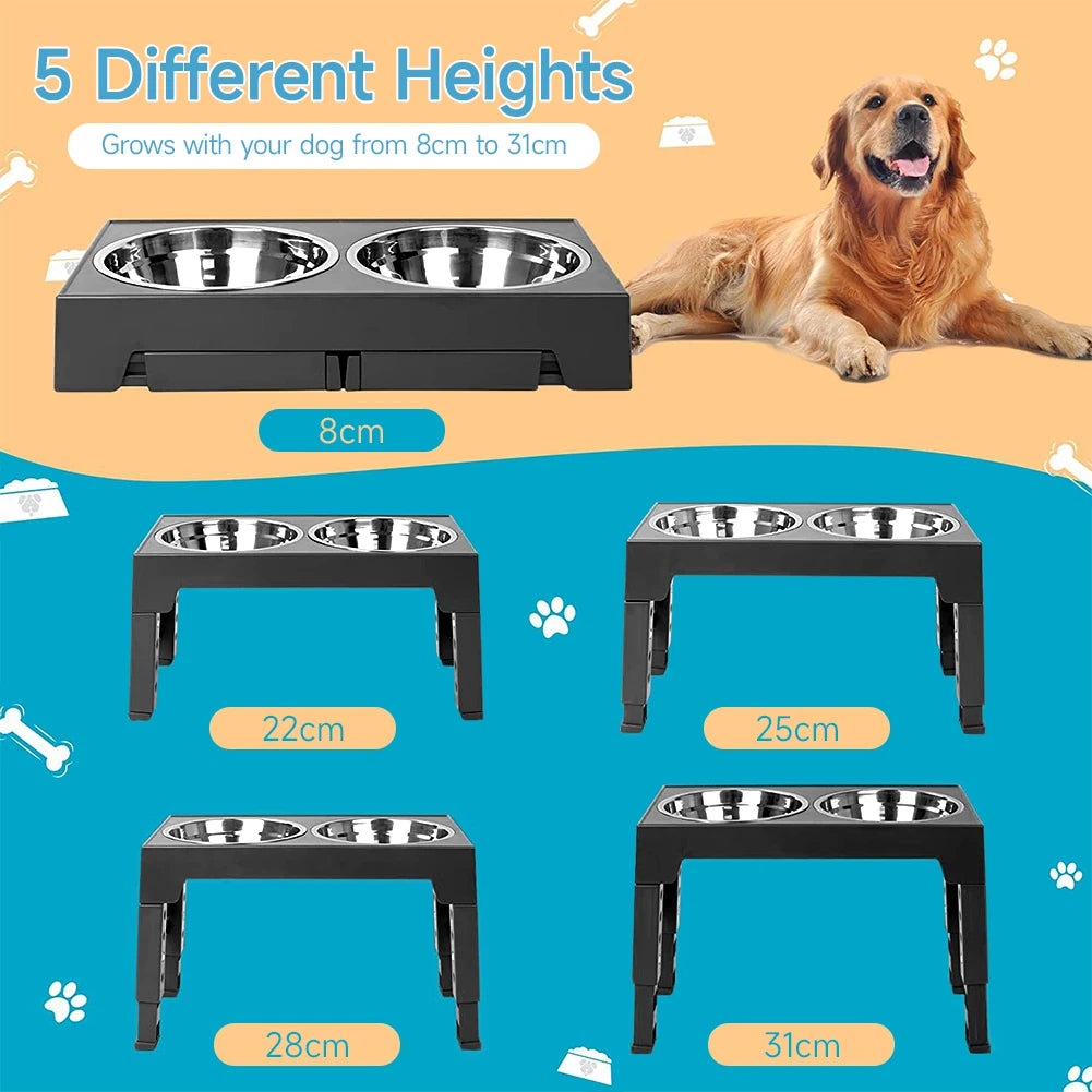Adjustable Height Dog Feeder Metal Bowls