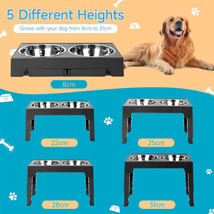 Adjustable Height Dog Feeder Metal Bowls