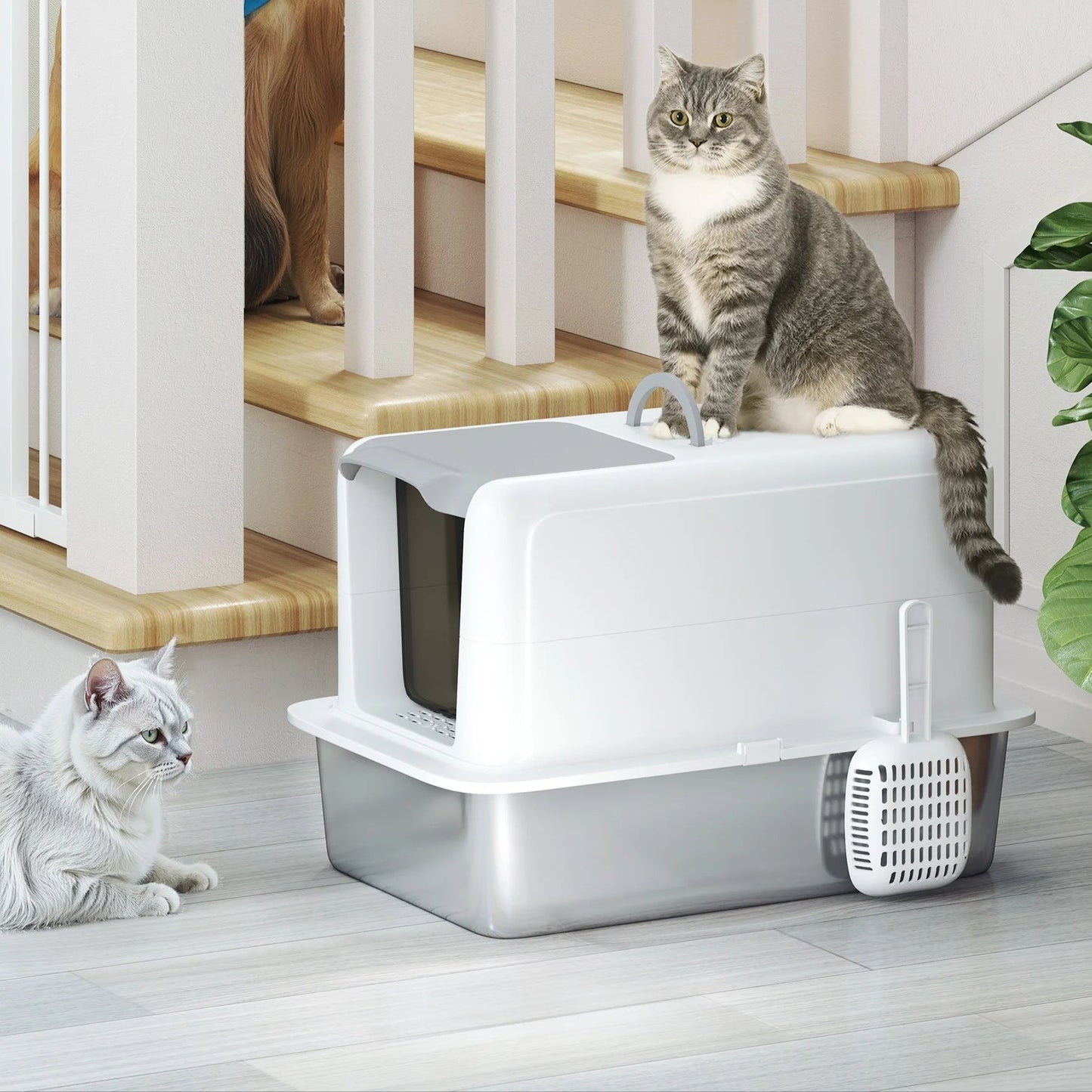 Spacious Covered Cat Litter Box Easy Clean Tray