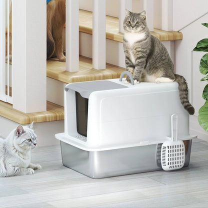 Spacious Covered Cat Litter Box Easy Clean Tray