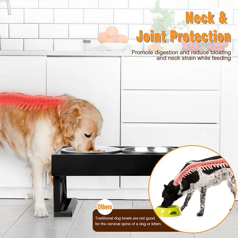 Adjustable Elevated Dog Feeder Stainless Steel Bowls
