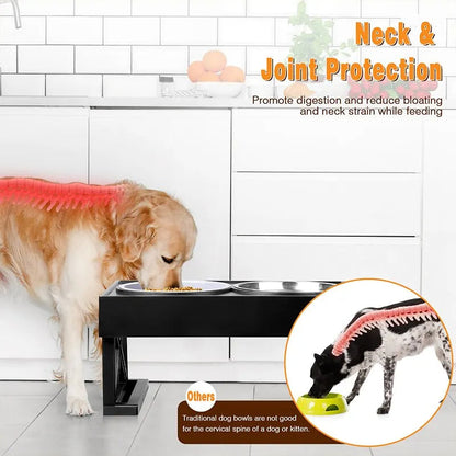 Adjustable Elevated Dog Feeder Stainless Steel Bowls