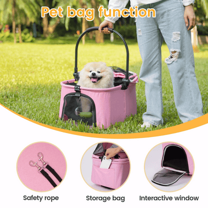 Folding Pet Stroller Removable Carrier Storage