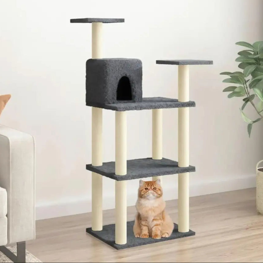 Tall Cat Tower Scratching Post with Hideout - Pupporia