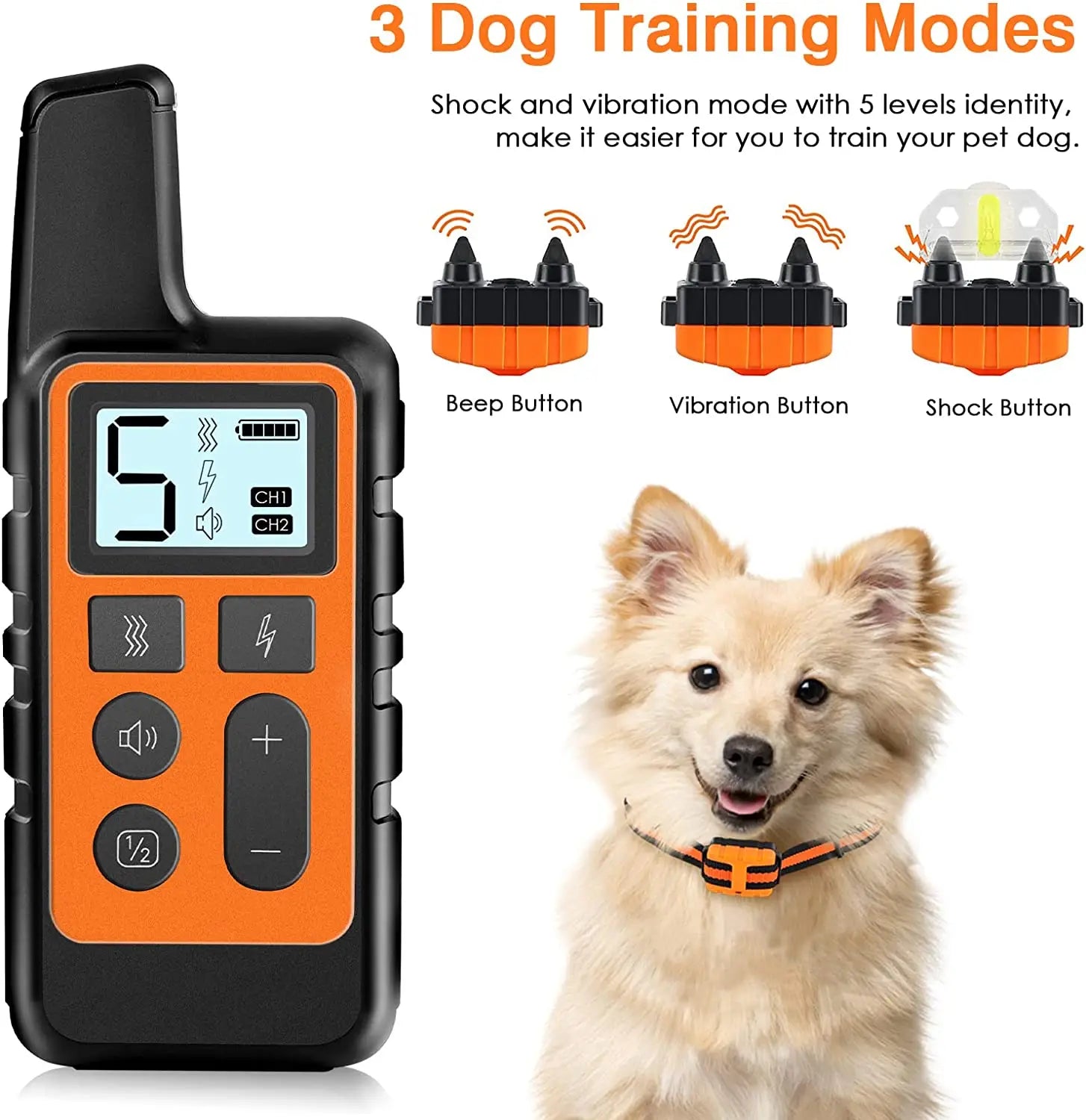 5-Level Dog Training Collar & Remote | 3 Modes up to 500m Range 6