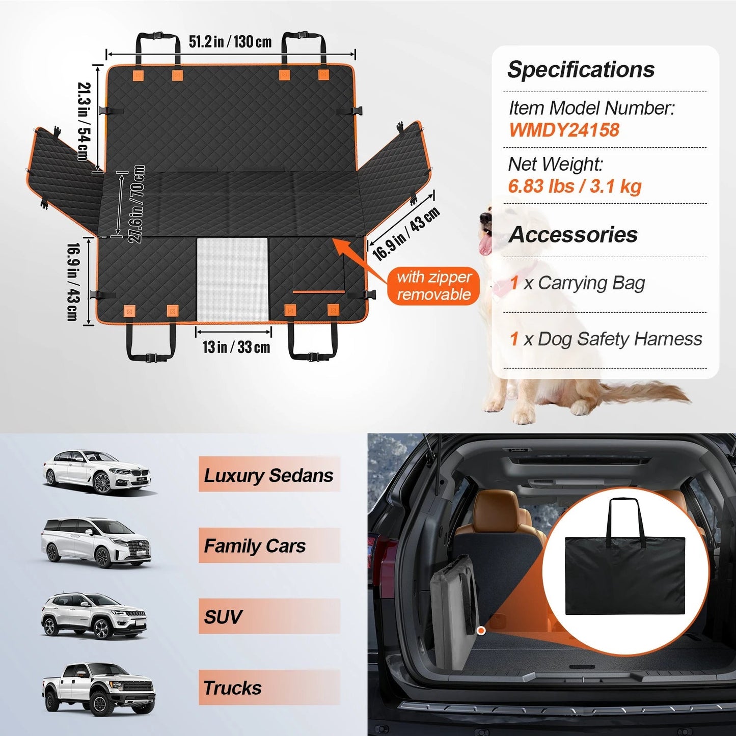 Pet Car Seat Cover Protector Full Back Durable