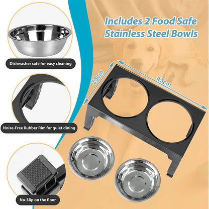 Adjustable Height Dog Feeder Metal Bowls