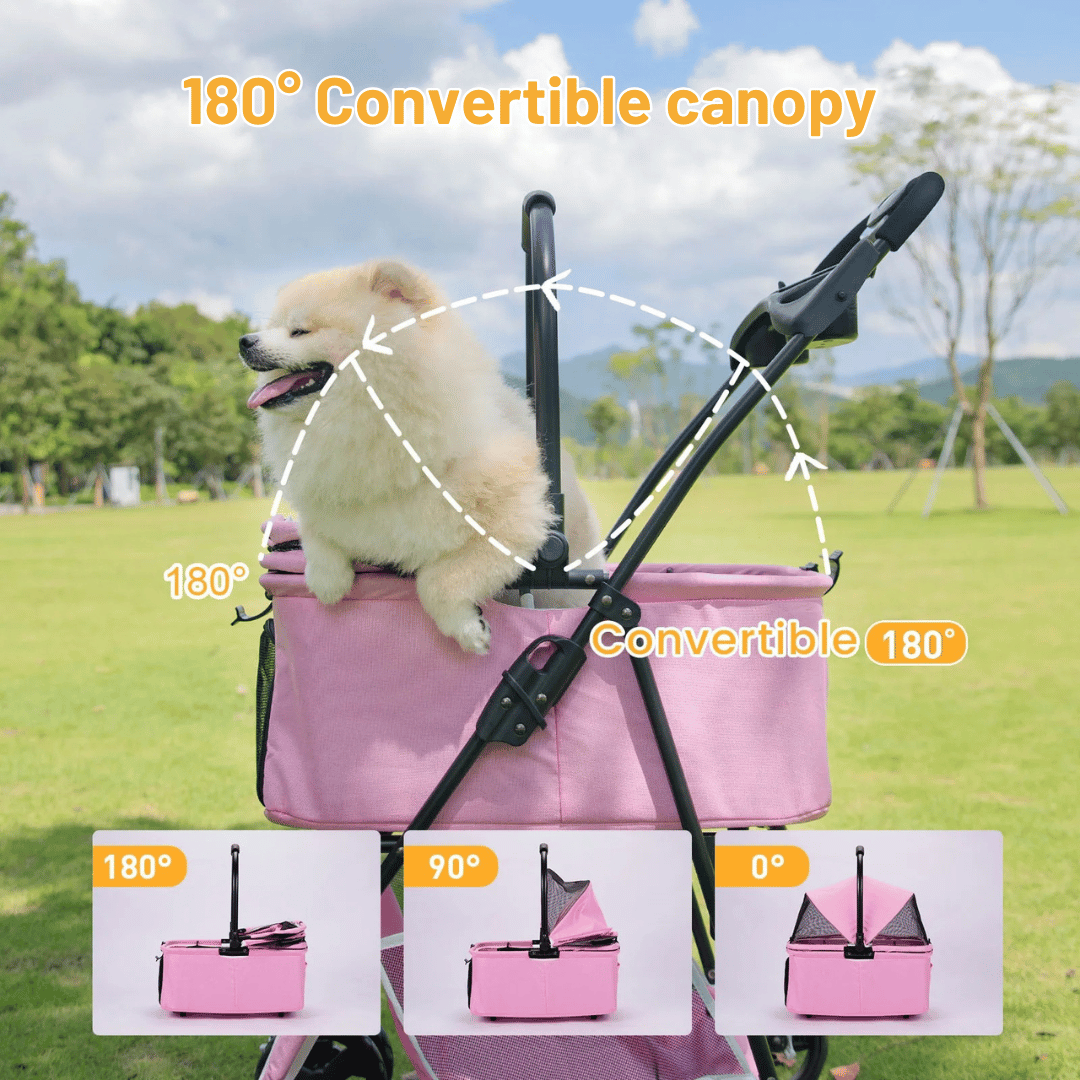 Folding Pet Stroller Removable Carrier Storage
