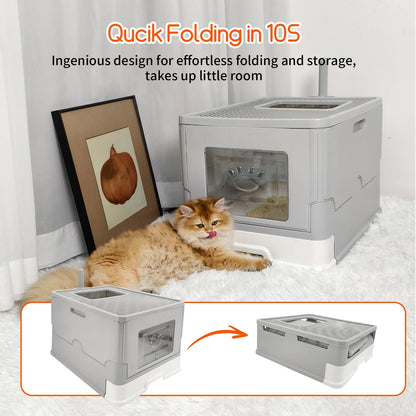 Dual Entry Hidden Cat Litter Box Easy Clean Tray