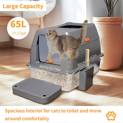 Stainless Steel Covered Cat Litter Box with Accessories