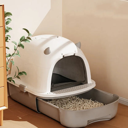 Cat Litter Box Sliding Door Easy Clean