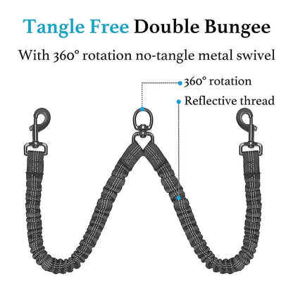 Dual Dog Leash Comfort Grip Reflective Strap