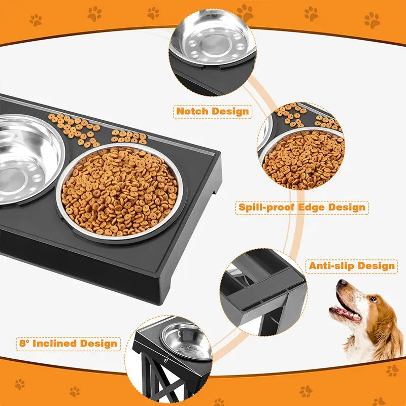 Adjustable Elevated Dog Feeder Stainless Steel Bowls