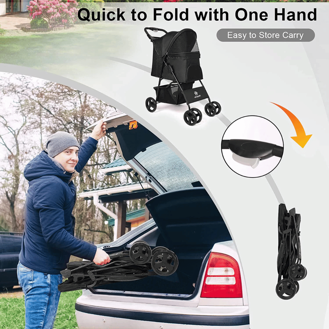 Pet Stroller Collapsible Storage Compartment Large