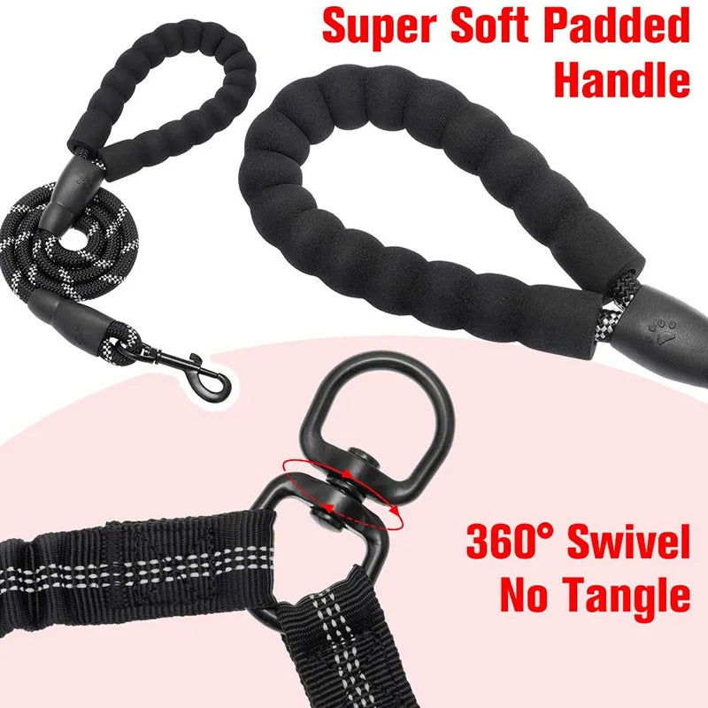 Dual Dog Leash Comfort Grip Reflective Strap