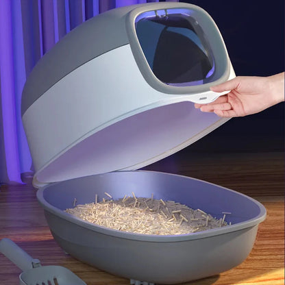 Large Cat Litter Box Covered UV Sanitizer Anti Slip Base