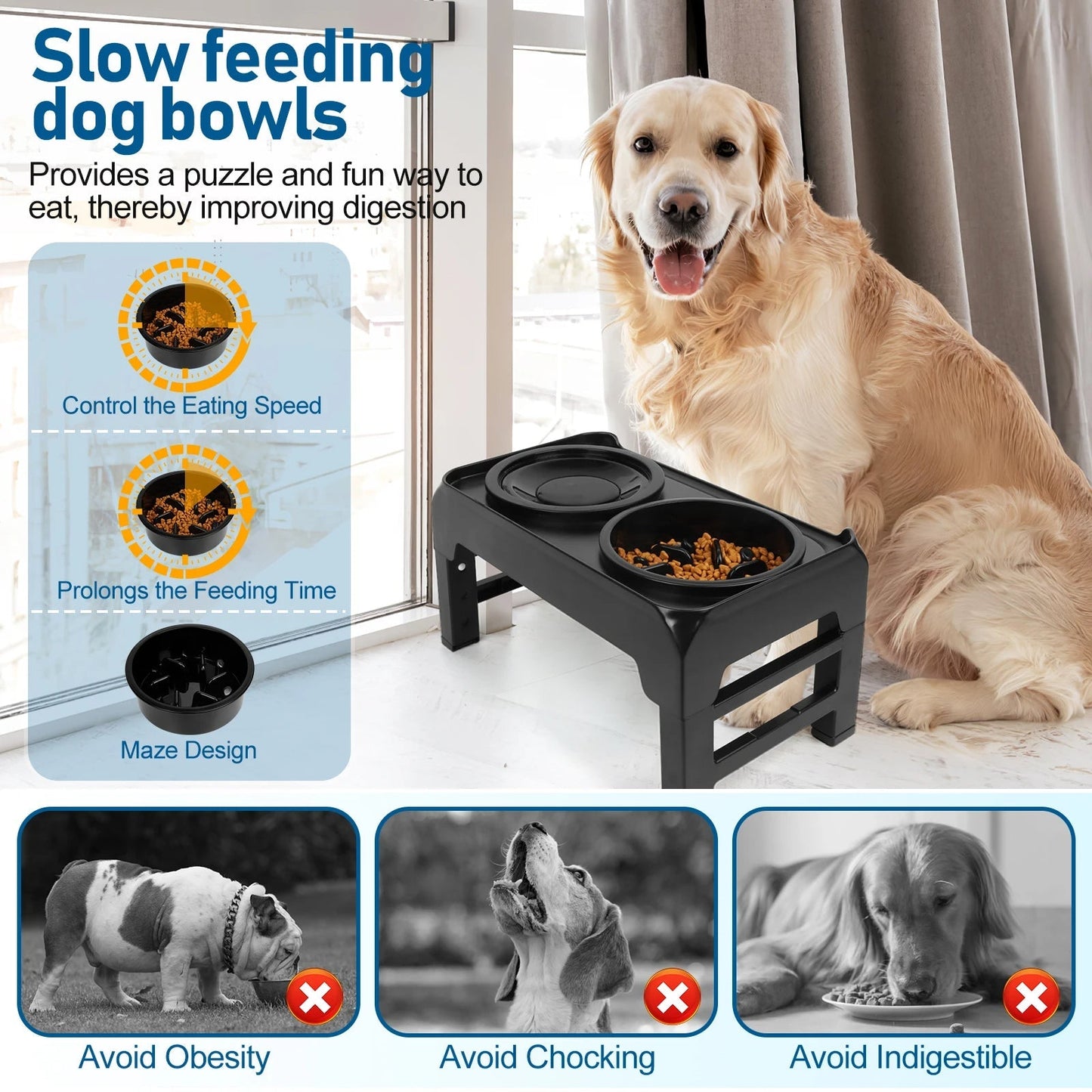 Elevated Dog Feeder Anti Gulping Dog Food Bowls
