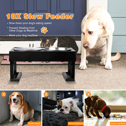 Adjustable Elevated Dog Feeder Stainless Steel Bowls