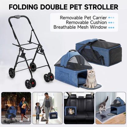 Dual Pet Collapsible Stroller For Dogs Cats