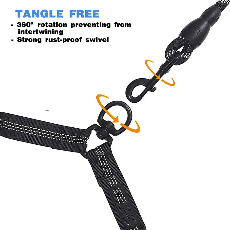Dual Dog Leash Comfort Grip Reflective Strap