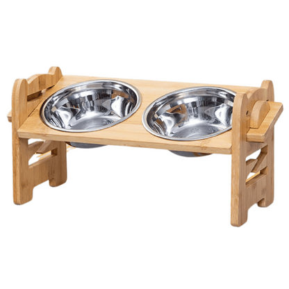 Portable Pet Feeder Adjustable Height 2 Metal Bowls