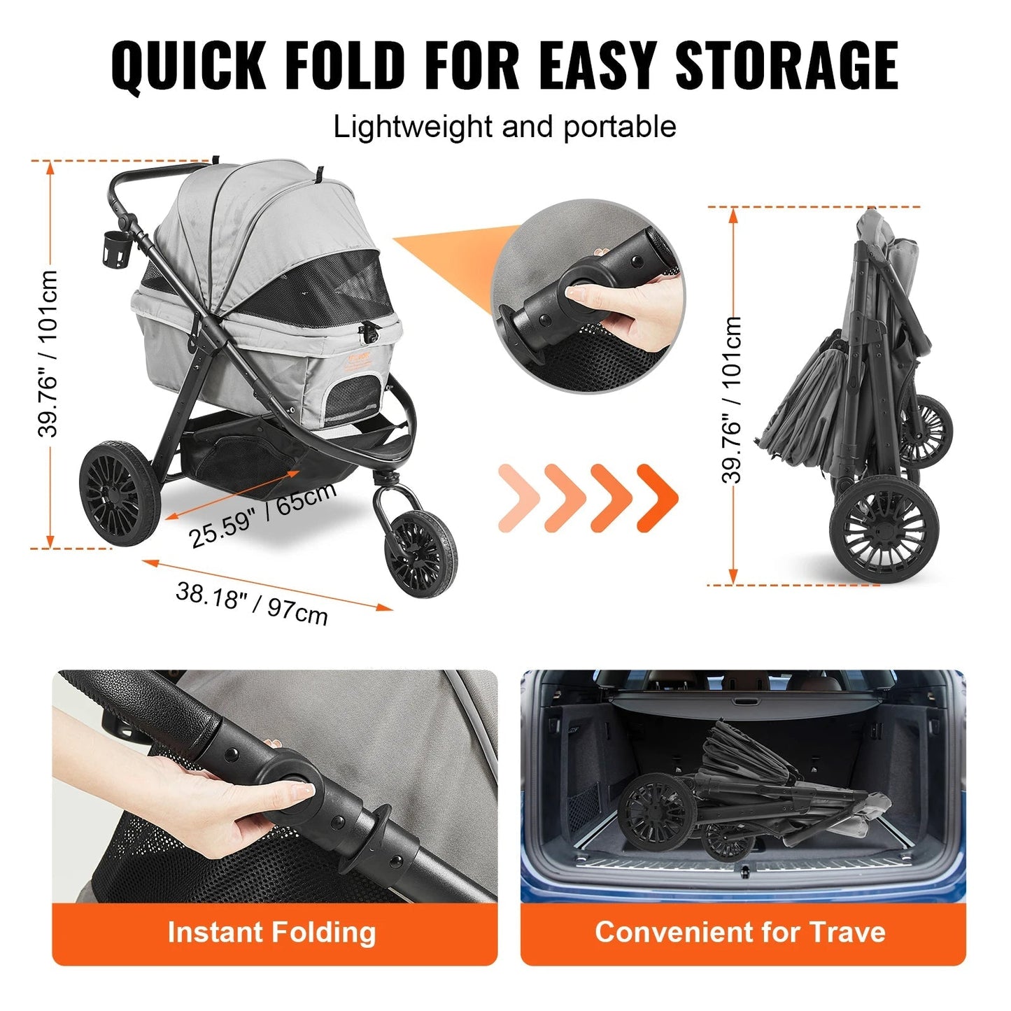 Portable Pet Stroller Small Dog Easy Fold