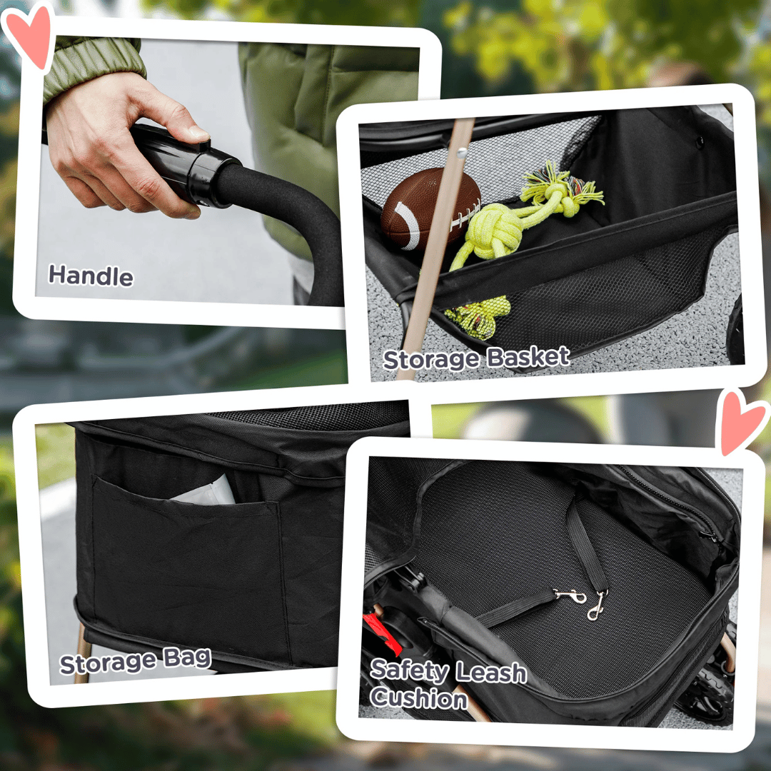 Pet Stroller Folding Compact Removable Basket Storage
