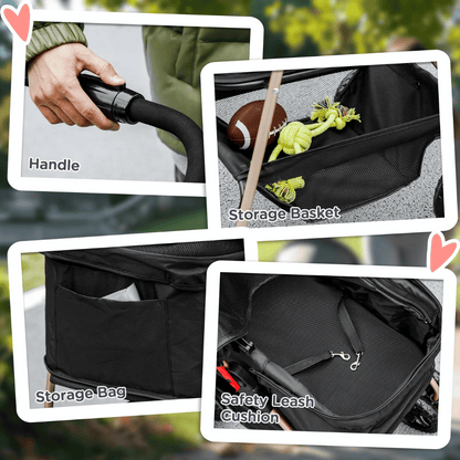 Pet Stroller Folding Compact Removable Basket Storage