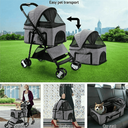 Pet Stroller Detachable Carrier Car Seat