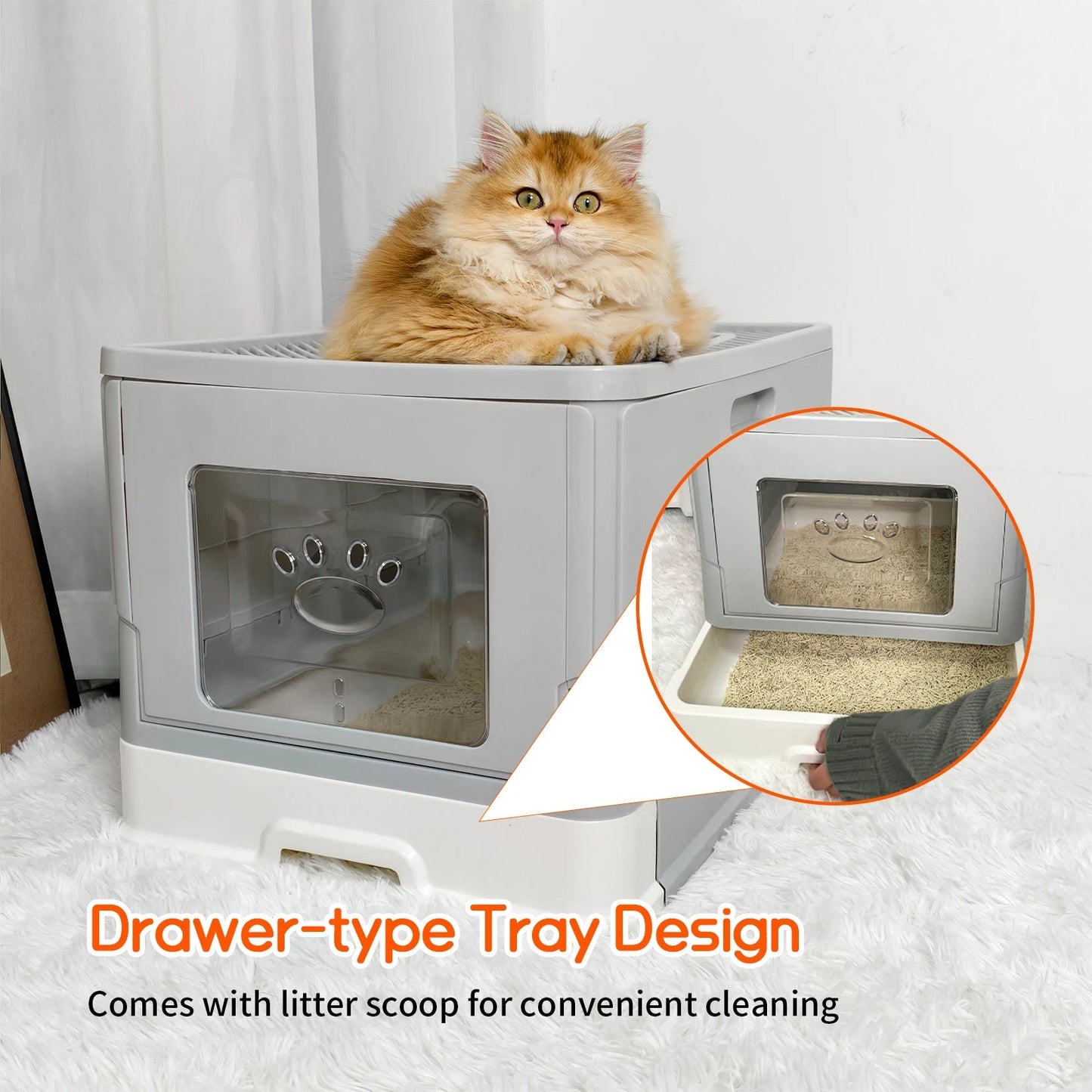 Dual Entry Hidden Cat Litter Box Easy Clean Tray