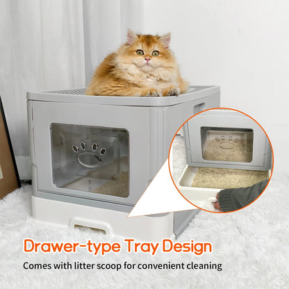 Dual Entry Hidden Cat Litter Box Easy Clean Tray