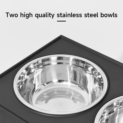 Adjustable Raised Dog Feeder Stainless Steel 2 Bowls