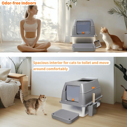 Stainless Steel Covered Cat Litter Box with Accessories