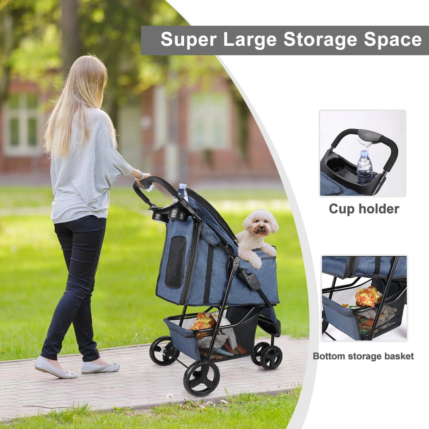 Pet Stroller Lightweight Large Storage Compartment