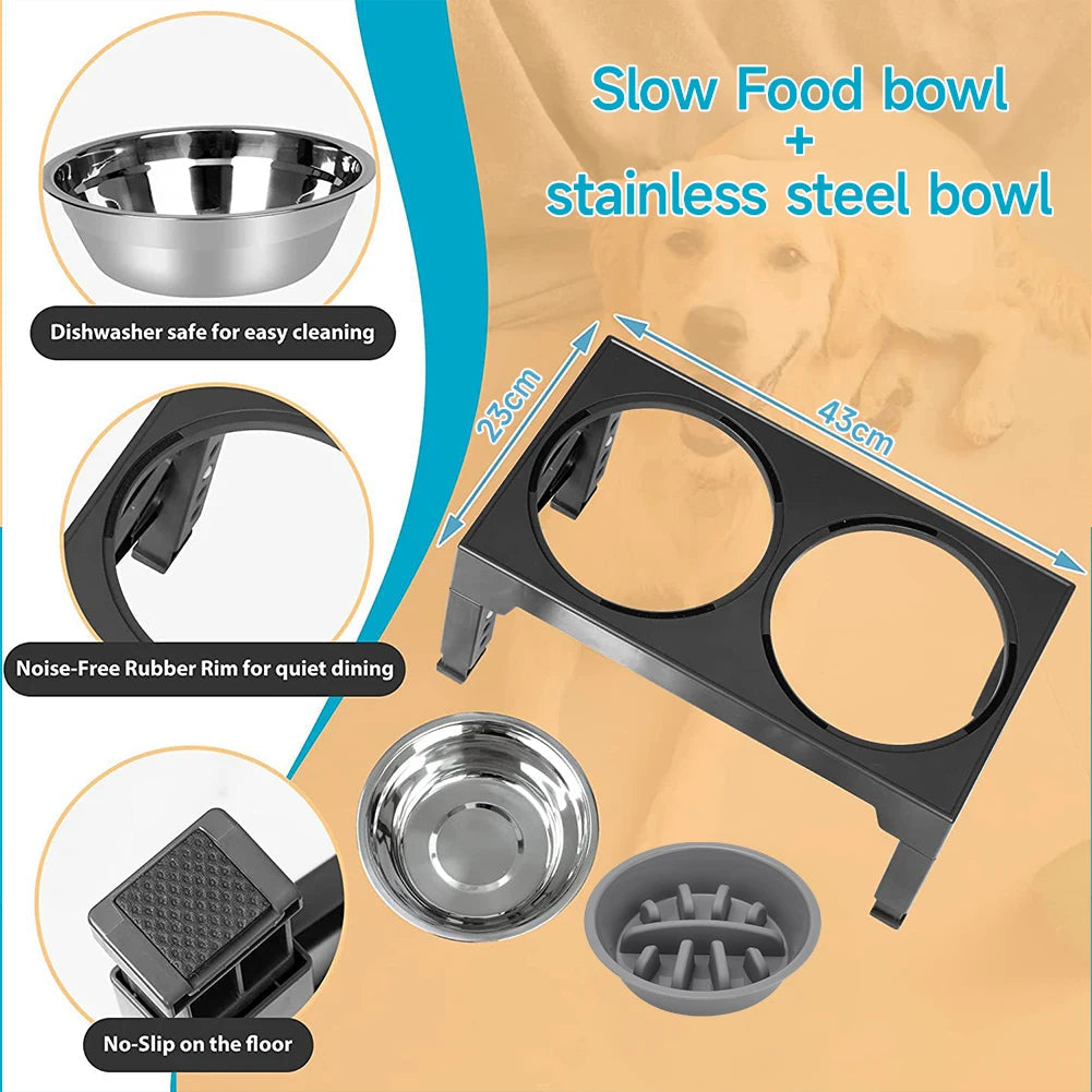 Adjustable Height Dog Feeder Metal Bowls