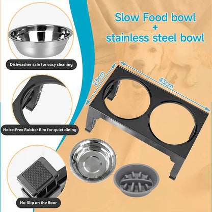 Adjustable Height Dog Feeder Metal Bowls