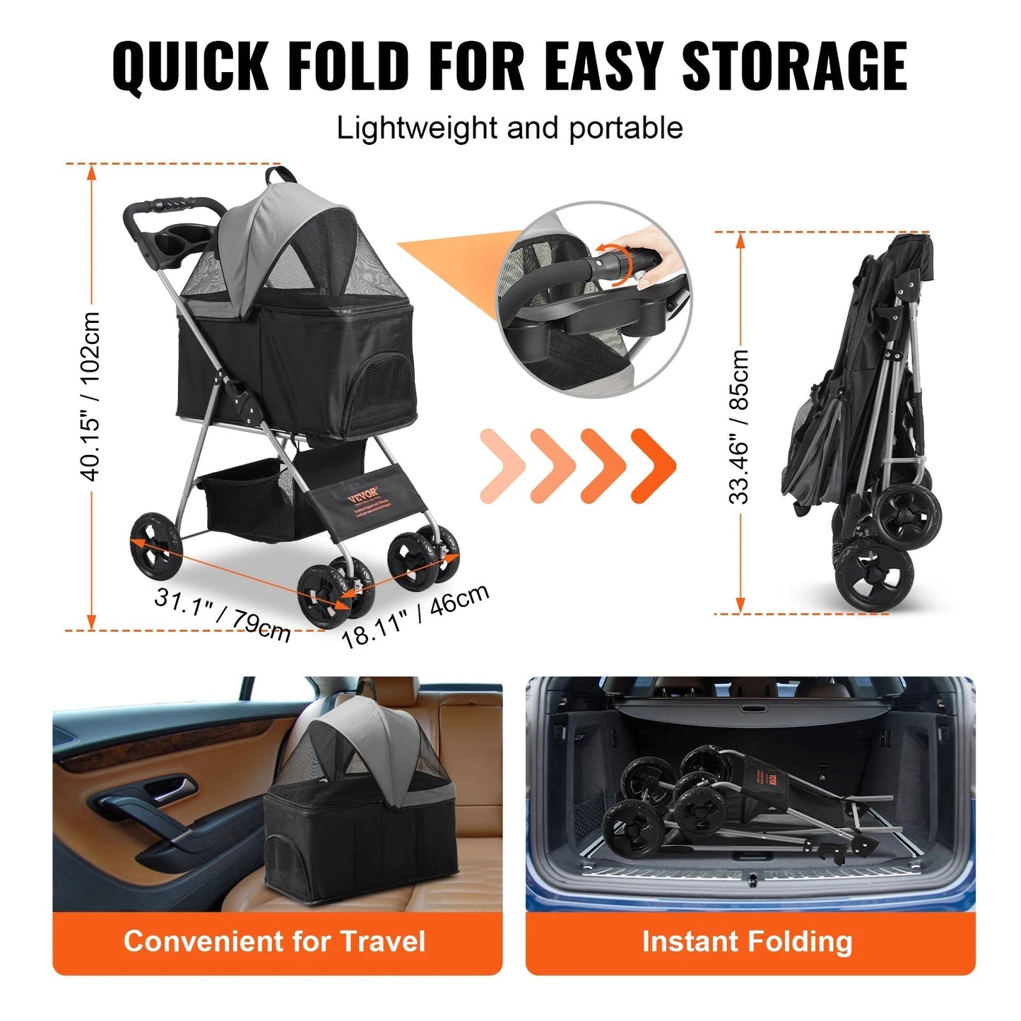 Pet Stroller Portable Removable Storage Basket