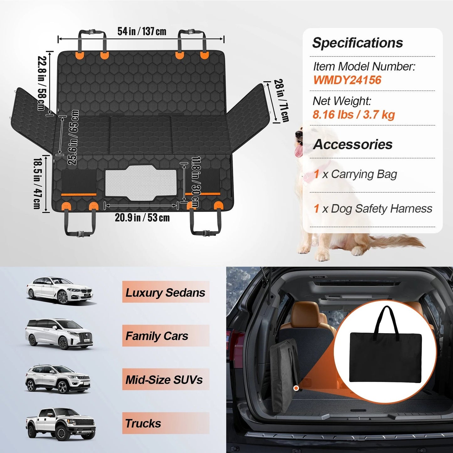 Pet Car Seat Cover Protector Full Back Durable