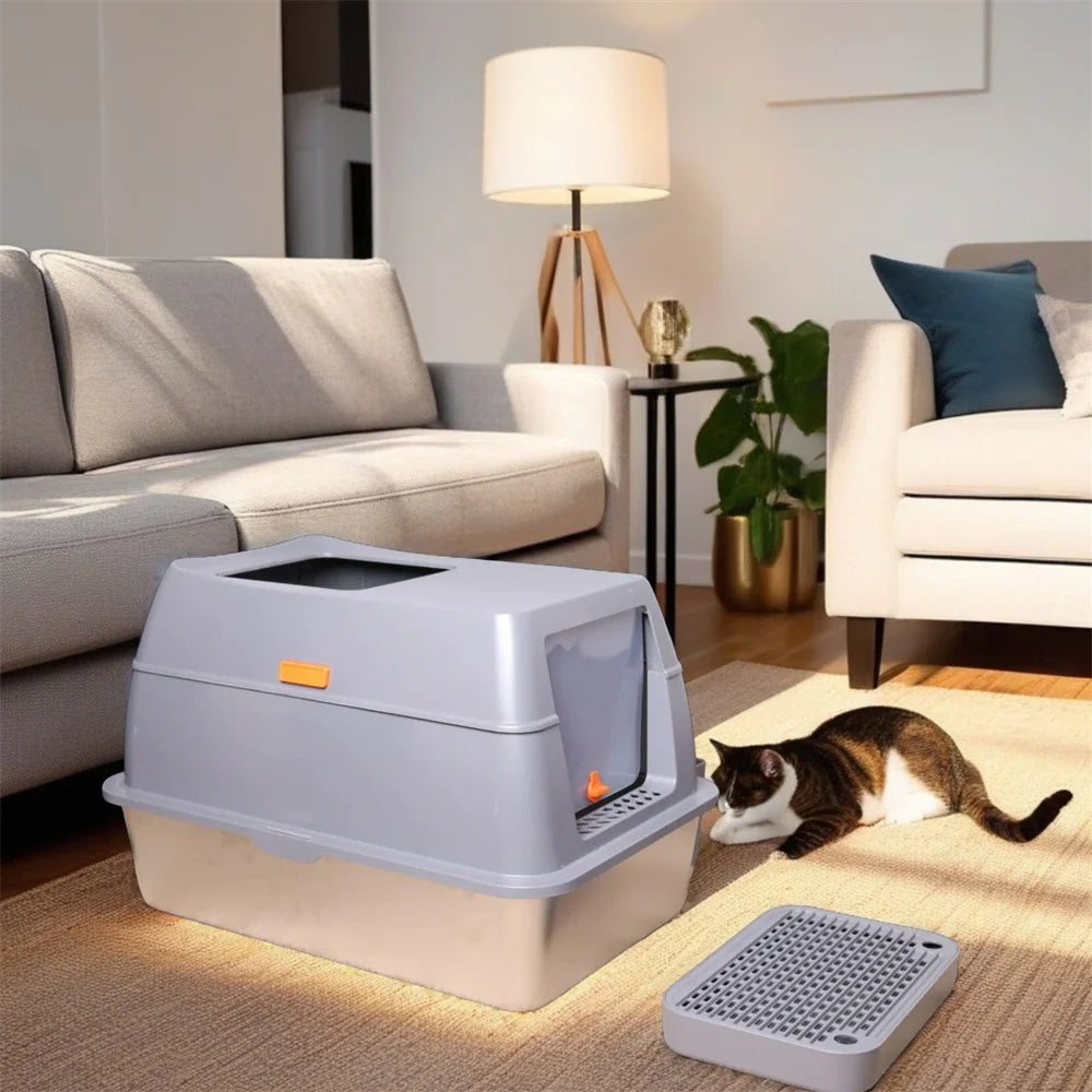 Stainless Steel Covered Cat Litter Box with Accessories
